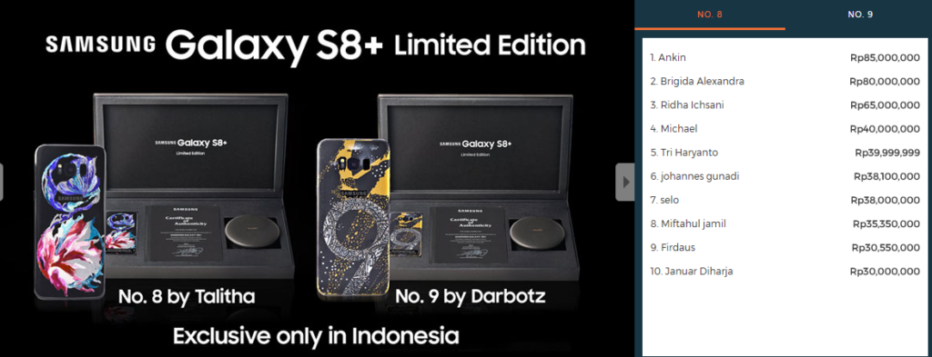 lelang Galaxy S8 limited edition