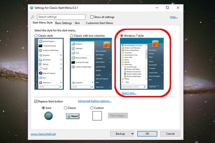 mengganti start menu dengan classic shell