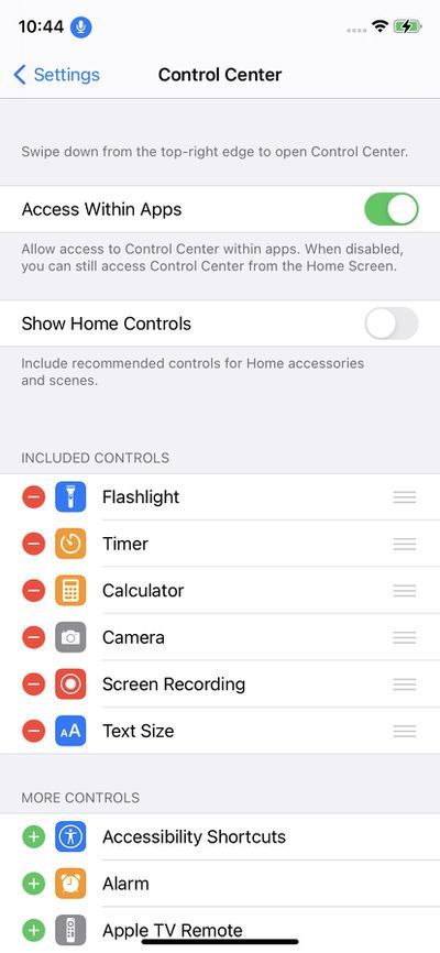 pengaturan text size di control center di iOS 15