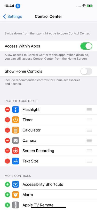 pengaturan text size di control center di iOS 15