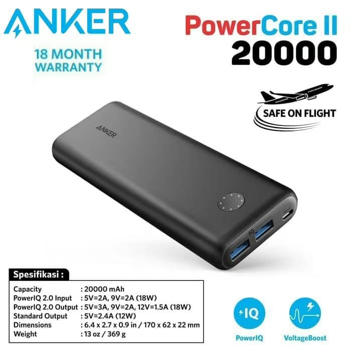 Anker PowerCore Speed 20000mAh Quick Charge 3.0 Black – A1278 (sumber: shopee.co.id)