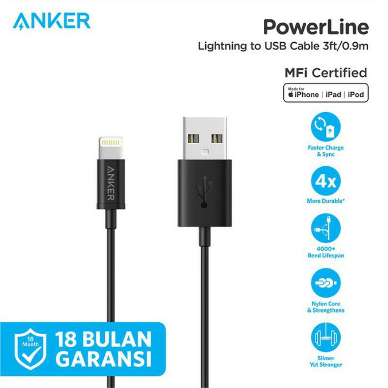 ANKER Premium MFi Lightning Cable 0.9m iPhone A7101 (sumber: shopee.co.id)