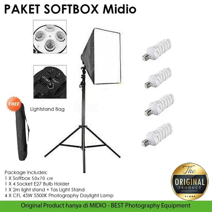 Midio Paket Studio Foto A1 Light Stand 2M + 1 Socket E27 + Softbox (sumber: shopee.co.id)