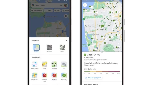 Fitur Air Quality Google Maps (sumber: pocket-lint.com)