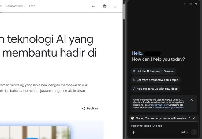 Panes samping Gemini AI di Chrome