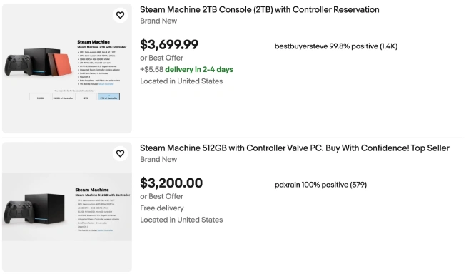 Listing Steam Machine di Ebay