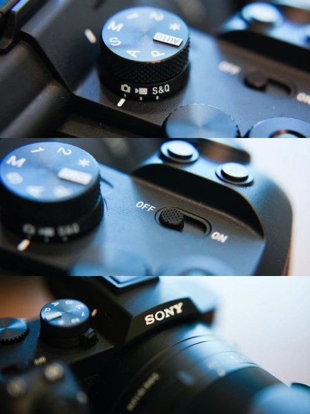 Bagian atas Sony RX10 V dengan tombol kontrol dan dial pengaturan